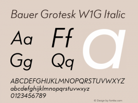 Bauer Grotesk W1G Italic Version 7.700, build 1040, FoPs, FL 5.04图片样张