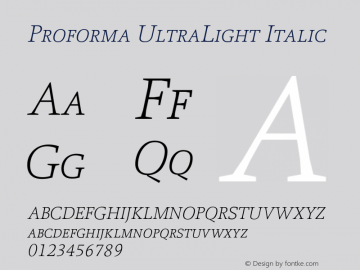 Proforma UltraLight Italic 001.000 Font Sample