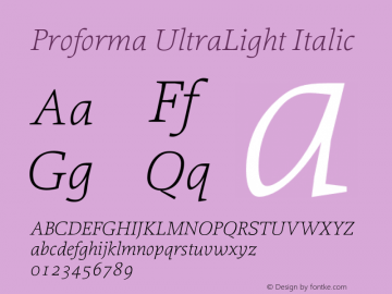 Proforma UltraLight Italic 001.000 Font Sample