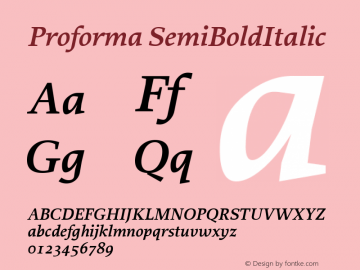 Proforma SemiBoldItalic Macromedia Fontographer 4.1.3 12/02/2005 Font Sample