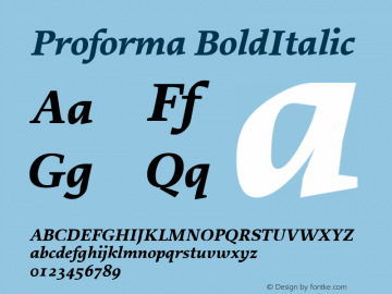 Proforma BoldItalic Macromedia Fontographer 4.1.3 12/02/2005 Font Sample