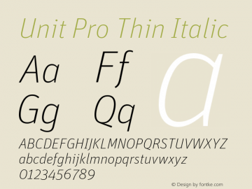 Unit Pro Thin Italic Version 7.600, build 1027, FoPs, FL 5.04图片样张