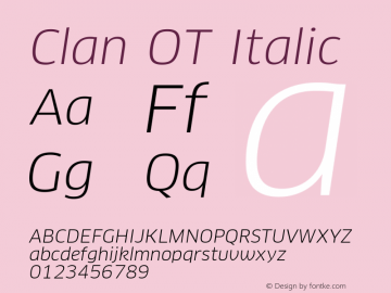 Clan OT Italic Version 7.600, build 1030, FoPs, FL 5.04图片样张
