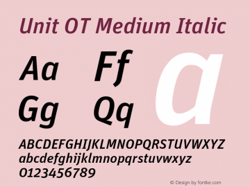 Unit OT Medium Italic Version 7.600, build 1027, FoPs, FL 5.04图片样张
