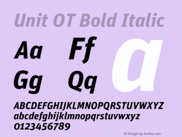 Unit OT Bold Italic Version 7.600, build 1027, FoPs, FL 5.04图片样张