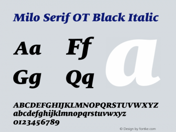 Milo Serif OT Black Italic Version 7.600, build 1028, FoPs, FL 5.04图片样张