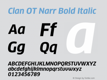 Clan OT Narr Bold Italic Version 7.600, build 1030, FoPs, FL 5.04图片样张