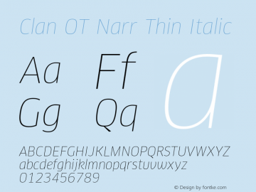 Clan OT Narr Thin Italic Version 7.600, build 1030, FoPs, FL 5.04图片样张