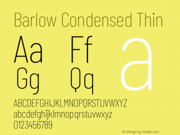 Barlow Condensed Thin Version 1.422;hotconv 1.0.109;makeotfexe 2.5.65596图片样张