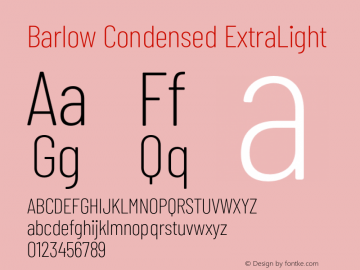 Barlow Condensed ExtraLight Version 1.422;hotconv 1.0.109;makeotfexe 2.5.65596图片样张