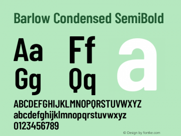 Barlow Condensed SemiBold Version 1.422;hotconv 1.0.109;makeotfexe 2.5.65596图片样张