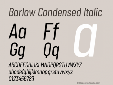 Barlow Condensed Italic Version 1.422;hotconv 1.0.109;makeotfexe 2.5.65596图片样张