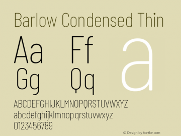 Barlow Condensed Thin Version 1.422; ttfautohint (v1.8)图片样张