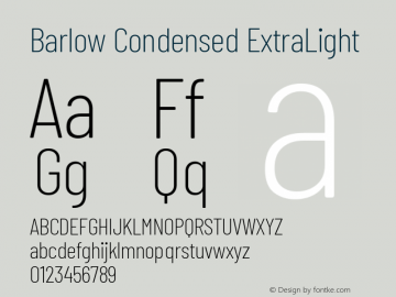 Barlow Condensed ExtraLight Version 1.422; ttfautohint (v1.8)图片样张