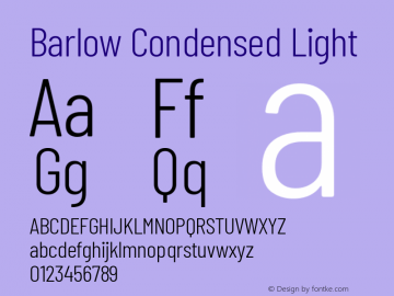 Barlow Condensed Light Version 1.422; ttfautohint (v1.8)图片样张