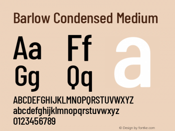 Barlow Condensed Medium Version 1.422; ttfautohint (v1.8)图片样张