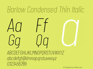 Barlow Condensed Thin Italic Version 1.422图片样张