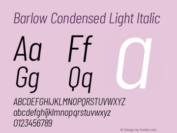 Barlow Condensed Light Italic Version 1.422图片样张