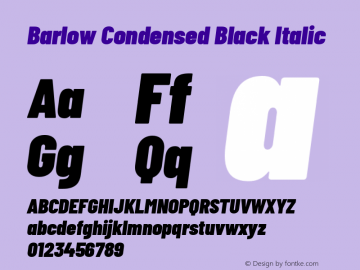 Barlow Condensed Black Italic Version 1.422图片样张