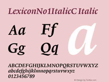 LexiconNo1ItalicC Italic Version 001.000 Font Sample