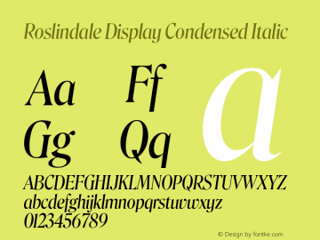 Roslindale Display Condensed Italic Version 1.0; ttfautohint (v1.8.3)图片样张