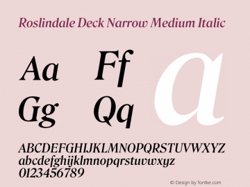Roslindale Deck Narrow Medium Italic Version 1.0; ttfautohint (v1.8.3)图片样张