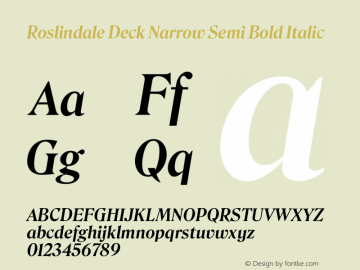 Roslindale Deck Narrow Semi Bold Italic Version 1.0; ttfautohint (v1.8.3)图片样张