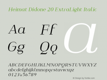 Heimat Didone 20 ExtraLight Italic Version 1.000;PS 001.000;hotconv 1.0.70;makeotf.lib2.5.58329图片样张