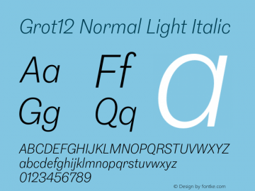 Grot12 Normal Light Italic Version 1.001;PS 1.1;hotconv 1.0.88;makeotf.lib2.5.647800图片样张