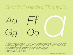 Grot12 Extended Thin Italic Version 1.002;PS 1.2;hotconv 1.0.88;makeotf.lib2.5.647800图片样张