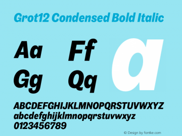 Grot12 Condensed Bold Italic Version 1.001;PS 1.1;hotconv 1.0.88;makeotf.lib2.5.647800图片样张