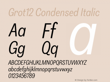 Grot12 Condensed Italic Version 1.001;PS 1.1;hotconv 1.0.88;makeotf.lib2.5.647800图片样张