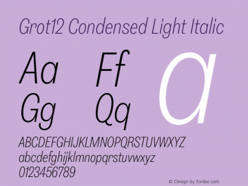 Grot12 Condensed Light Italic Version 1.001;PS 1.1;hotconv 1.0.88;makeotf.lib2.5.647800图片样张