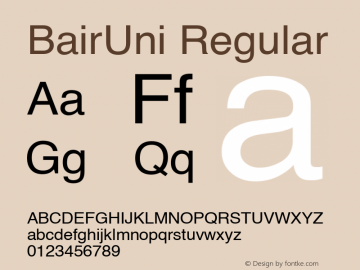 BairUni Regular Version 1.00 Font Sample