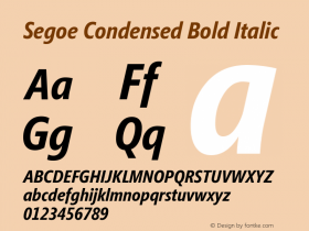Segoe Condensed Bold Italic Version 1.02 Font Sample