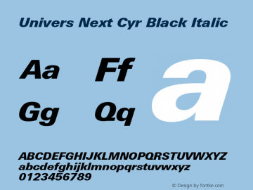 UniversNextCyr-BlackItalic Version 1.00图片样张