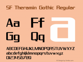 SF Theramin Gothic Regular ver 1.0; 1999. Freeware for non-commercial use. Font Sample