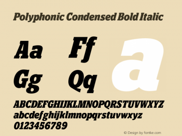 Polyphonic Condensed Bold Italic Version 1.000;PS 001.000;hotconv 1.0.88;makeotf.lib2.5.64775图片样张