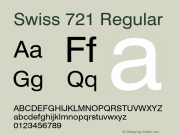 Swiss 721 Regular 2.0-1.0 Font Sample