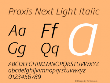 Praxis Next Light Italic Version 1.00, build 6, g2.4.3 b983, s3图片样张