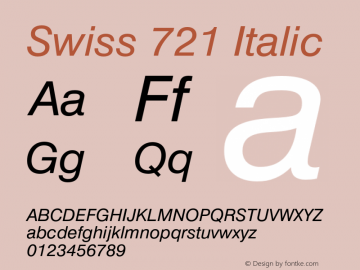 Swiss 721 Italic 2.0-1.0 Font Sample