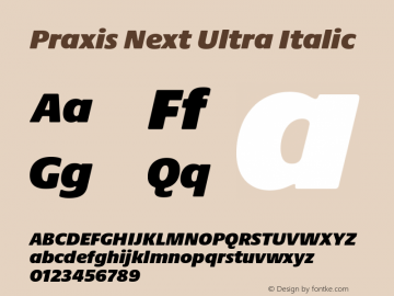 Praxis Next Ultra Italic Version 1.00, build 7, g2.4.3 b983, s3图片样张