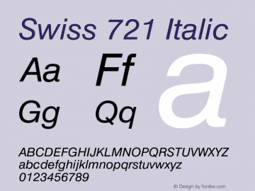 Swiss 721 Italic 003.001 Font Sample