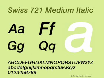 Swiss 721 Medium Italic 003.001 Font Sample