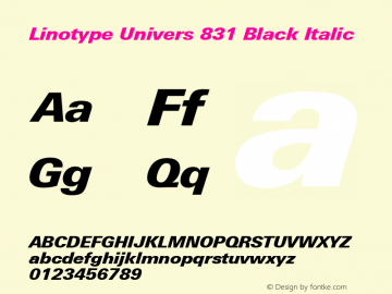 Linotype Univers 831 Black Italic Version 1.31图片样张
