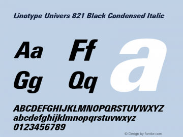 Linotype Univers 821 Black Condensed Italic Version 1.31图片样张