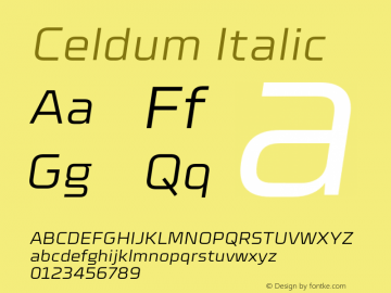 Celdum-Italic Version 1.000;PS 001.000;hotconv 1.0.88;makeotf.lib2.5.64775图片样张