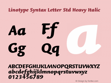 LinotypeSyntaxLttrStd-HvyIt Version 1.00图片样张