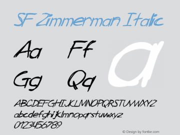 SF Zimmerman Italic ver 1.0; 1999. Freeware for non-commercial use. Font Sample