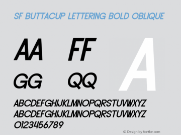 SF Buttacup Lettering Bold Oblique ver 1.0; 2000. Freeware. Font Sample